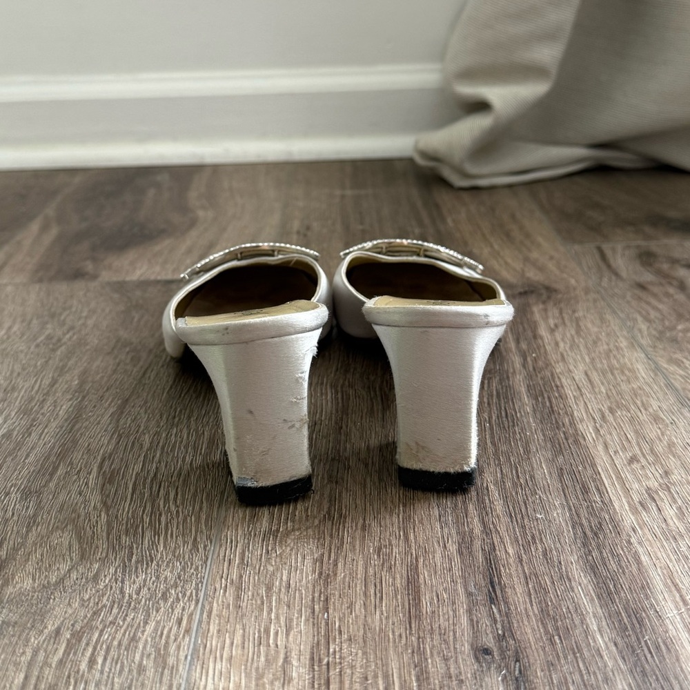 Yves Saint Laurent Ivory Satin Crystal-Trim Slip-On Mules - Picture 5 of 13